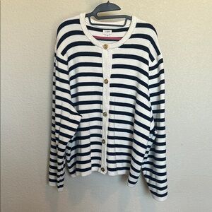 J. Crew Striped Navy and White Cardigan